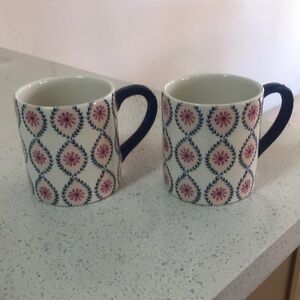 Pink and blue coffee or tea large mugs, feminine Guilded Age English motif print